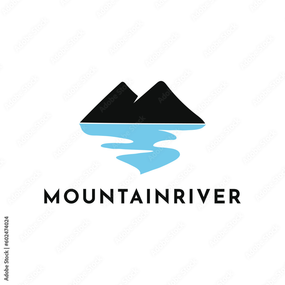 simple mountain river logo design template