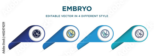 embryo icon in 4 different styles such as filled, color, glyph, colorful, lineal color. set of vector for web, mobile, ui