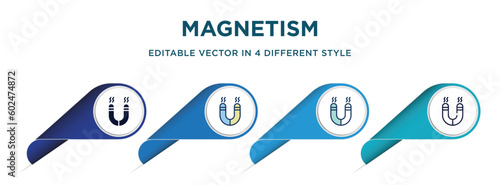 magnetism icon in 4 different styles such as filled, color, glyph, colorful, lineal color. set of vector for web, mobile, ui