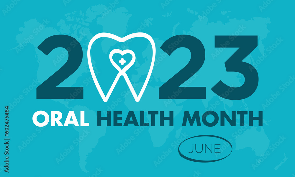 Naklejka premium 2023 Concept Oral Health Month cavity, hygiene, mouth vector illustration template