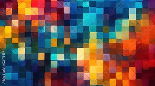 Colorful and abstract pattern. Geometric shapes with a range of vibrant hues and shades. Multicolored composition wallpaper background. Generative AI.