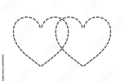 Pair of the Heart shape, Couple Love Icon Symbol composed by Ant Colony Silhouette, for Art Illustration, Decoration, Ornate, Logotype, Website, Apps, or Graphic Design Element. Vector Illustration