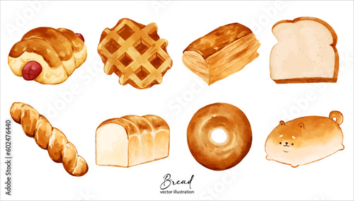 Vector bread bakery product set, colored vector illustration
