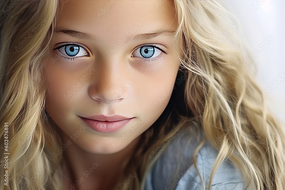 Girl with blonde hair and blue eyes. Generative AI Girl with blonde hair and blue eyes. Generative AI