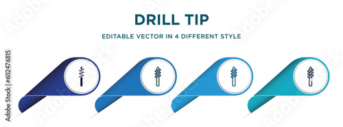 drill tip icon in 4 different styles such as filled, color, glyph, colorful, lineal color. set of vector for web, mobile, ui