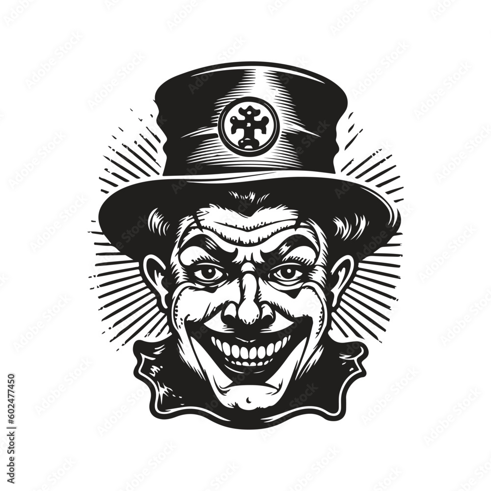 Fototapeta premium circus clown, vintage logo line art concept black and white color, hand drawn illustration