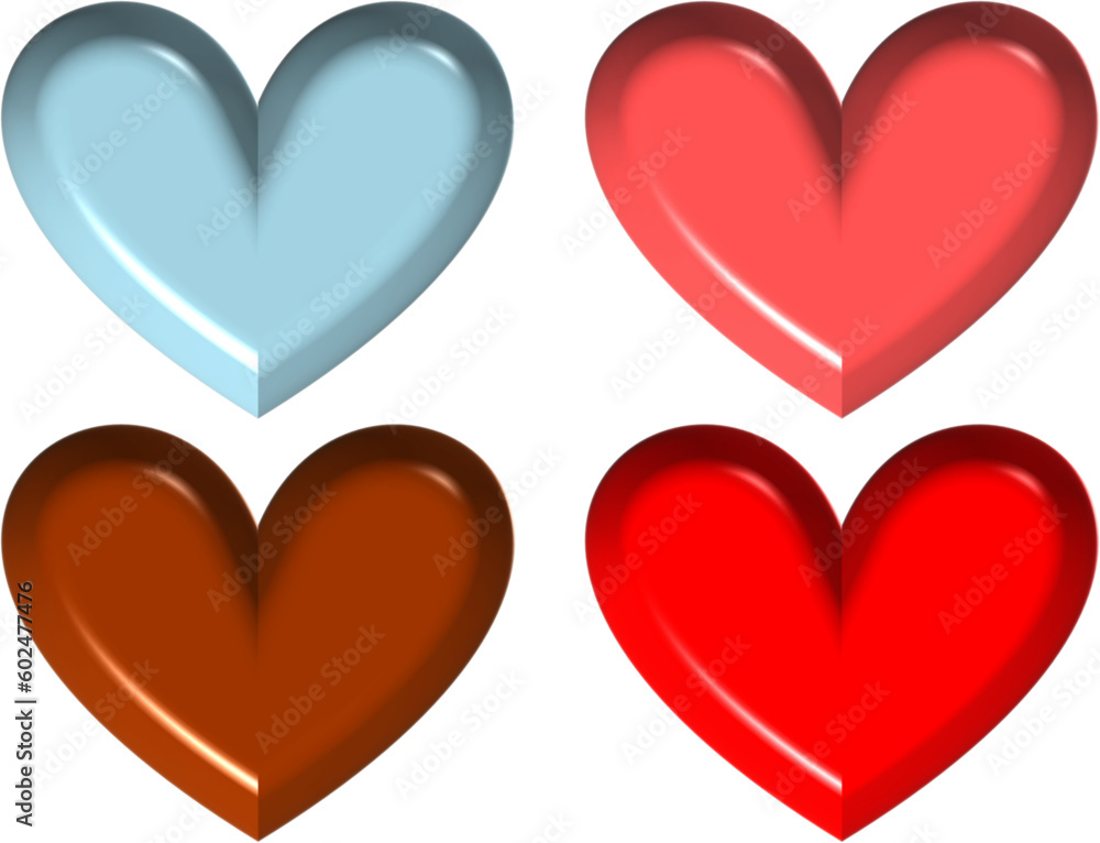 3D Heart-shaped set, red, pink, choco, blue 3D Heart-shaped set, red, pink, choco, blue