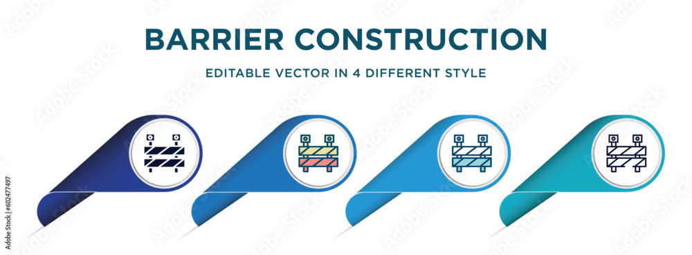 barrier construction limit tool icon in 4 different styles such as filled, color, glyph, colorful, lineal color. set of vector for web, mobile, ui