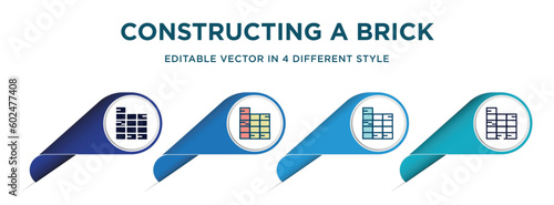 constructing a brick wall icon in 4 different styles such as filled, color, glyph, colorful, lineal color. set of vector for web, mobile, ui