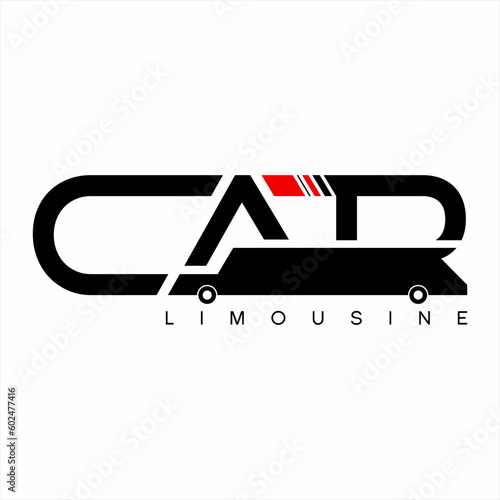 Limousine car silhouette design with word " car ". Limousine car on white background.