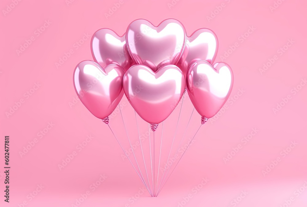 valentines day heart shaped balloons on pink background, generative ai valentines day heart shaped balloons on pink background, generative ai