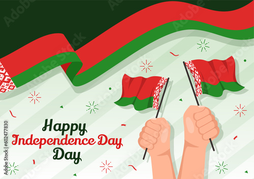 Belarus Independence Day Vector Illustration on 3 July with Waving Flag in National Holiday Flat Cartoon Hand Drawn Landing Page Background Templates