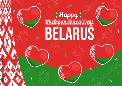 Belarus Independence Day Vector Illustration on 3 July with Waving Flag in National Holiday Flat Cartoon Hand Drawn Landing Page Background Templates