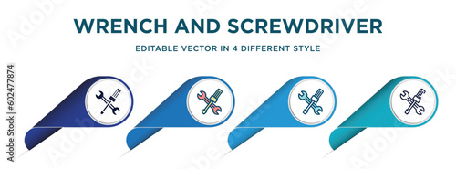 wrench and screwdriver cross icon in 4 different styles such as filled, color, glyph, colorful, lineal color. set of vector for web, mobile, ui