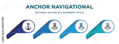 anchor navigational tool icon in 4 different styles such as filled, color, glyph, colorful, lineal color. set of vector for web, mobile, ui