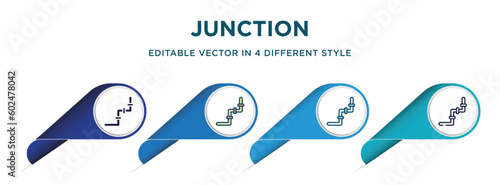 junction icon in 4 different styles such as filled, color, glyph, colorful, lineal color. set of vector for web, mobile, ui