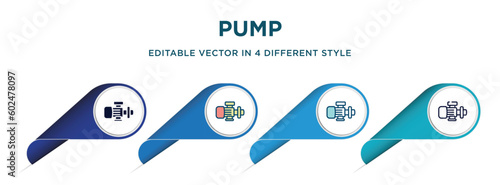 pump icon in 4 different styles such as filled, color, glyph, colorful, lineal color. set of vector for web, mobile, ui