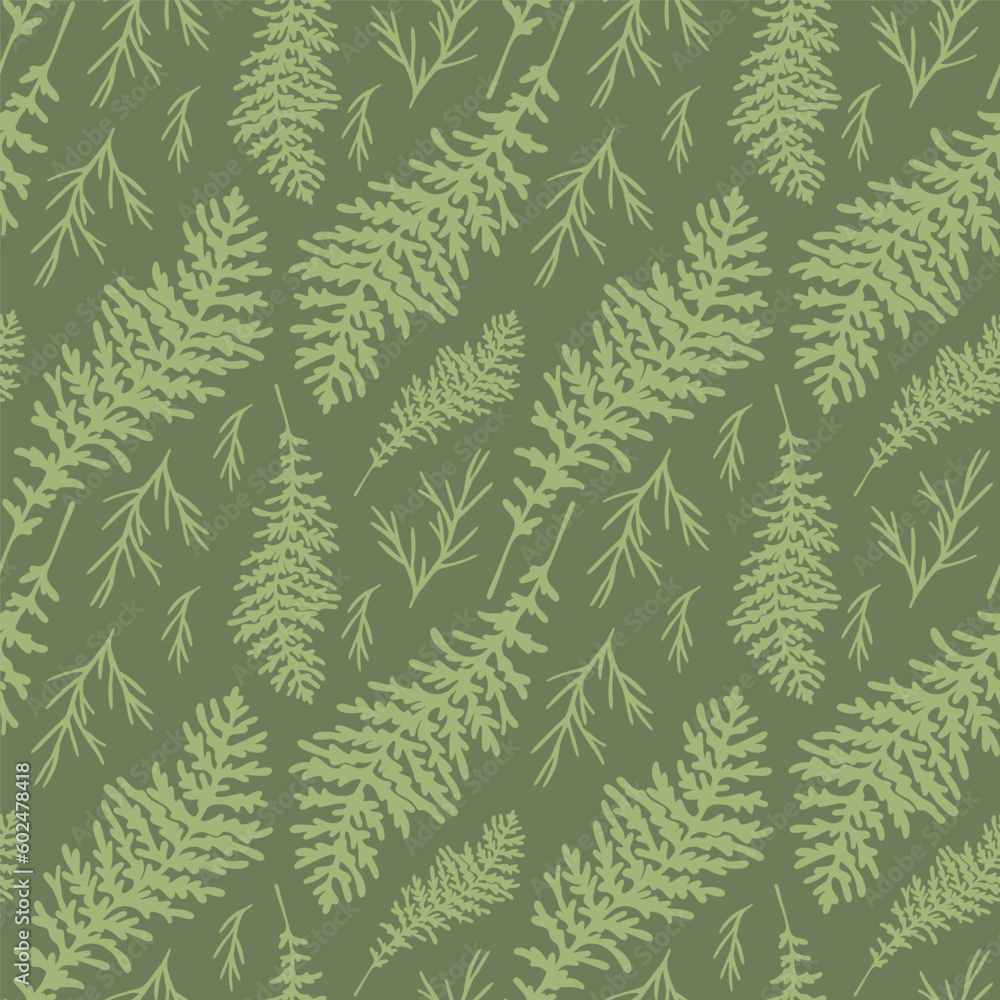 Seamless pattern with green fern fronds in vector