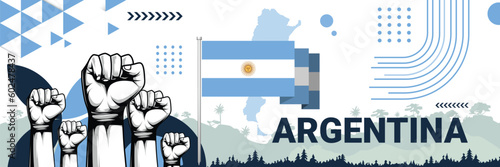 Celebrate Argentina independence in style with bold and iconic flag colors. raising fist in protest or showing your support, this design is sure to catch the eye and ignite your patriotic spirit!