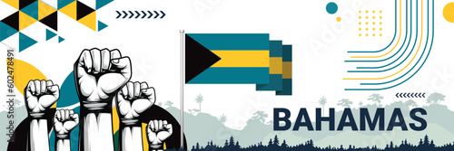 Celebrate Bahamas independence in style with bold and iconic flag colors. raising fist in protest or showing your support, this design is sure to catch the eye and ignite your patriotic spirit!