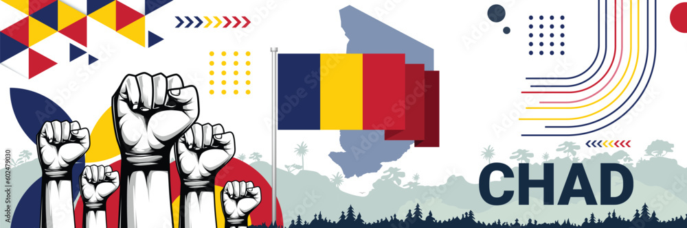 Celebrate Chad independence in style with bold and iconic flag colors. raising fist in protest or showing your support, this design is sure to catch the eye and ignite your patriotic spirit! Celebrate Chad independence in style with bold and iconic flag colors. raising fist in protest or showing your support, this design is sure to catch the eye and ignite your patriotic spirit!