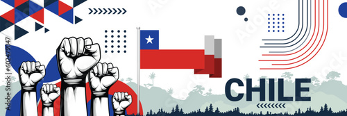 Celebrate Chile independence in style with bold and iconic flag colors. raising fist in protest or showing your support, this design is sure to catch the eye and ignite your patriotic spirit!