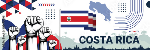Celebrate Costa Rica independence in style with bold and iconic flag colors. raising fist in protest or showing your support, this design is sure to catch the eye and ignite your patriotic spirit!