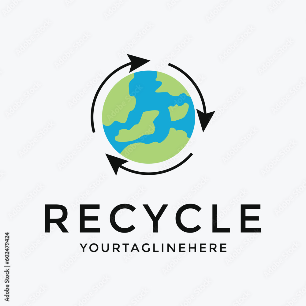 recycle logo with world symbol design template