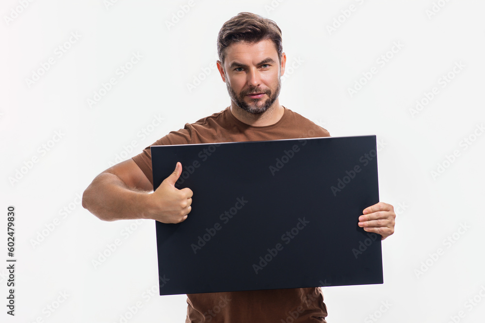 Man with blank sign board for advertising. Man with blank sign board for advertising.