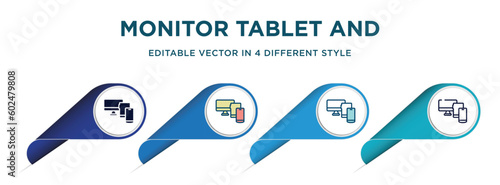monitor tablet and smartphone icon in 4 different styles such as filled, color, glyph, colorful, lineal color. set of vector for web, mobile, ui