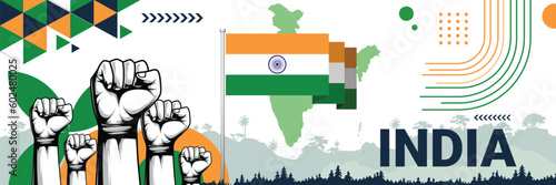 Celebrate India independence in style with bold and iconic flag colors. raising fist in protest or showing your support, this design is sure to catch the eye and ignite your patriotic spirit!
