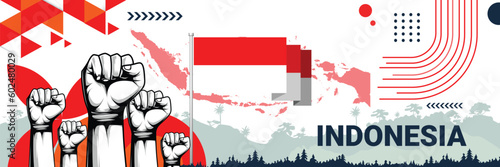 Celebrate Indonesia independence in style with bold and iconic flag colors. raising fist in protest or showing your support, this design is sure to catch the eye and ignite your patriotic spirit!