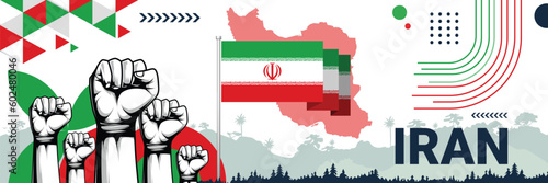 Celebrate Iran independence in style with bold and iconic flag colors. raising fist in protest or showing your support, this design is sure to catch the eye and ignite your patriotic spirit!