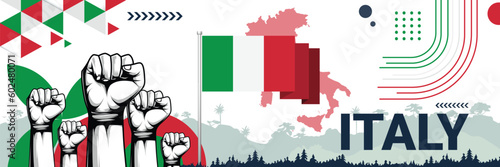Celebrate Italy independence in style with bold and iconic flag colors. raising fist in protest or showing your support, this design is sure to catch the eye and ignite your patriotic spirit!