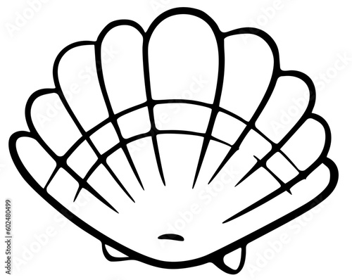 Sea shell black silhouette vector icon. Simple seashell scallop hand drawn contour isolated on white background. Black marine beach graphic element.