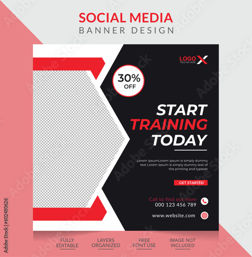Square fitness gym social media post Design template
