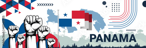 Celebrate Panama independence in style with bold and iconic flag colors. raising fist in protest or showing your support, this design is sure to catch the eye and ignite your patriotic spirit!