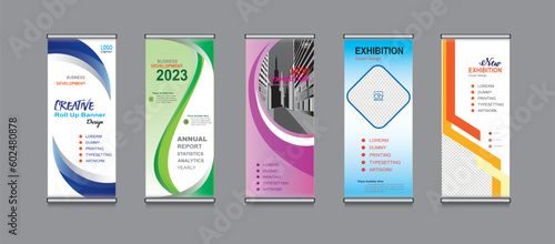 Roll up banner template design,banner layout, advertisement, pull up, polygon background.