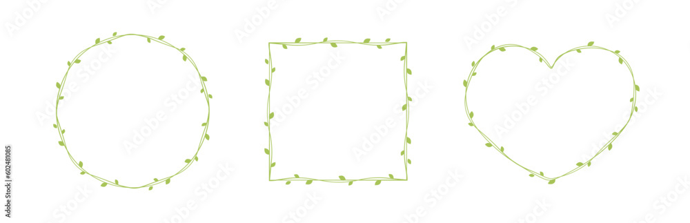 Green vine frames and borders set, floral botanical design element vector illustration Green vine frames and borders set, floral botanical design element vector illustration