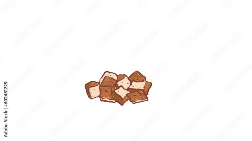Various forms for dried tofu, such as whole, sliced, square, etc, in cute cartoon video Various forms for dried tofu, such as whole, sliced, square, etc, in cute cartoon video
