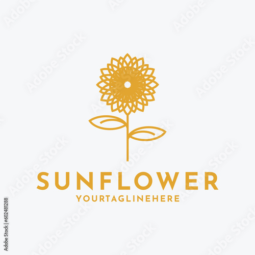 minimalist sun flower logo design template