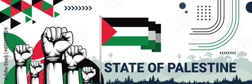 State of Palestine independence in style with bold and iconic flag colors. raising fist in protest or showing your support, this design is sure to catch the eye and ignite your patriotic spirit!