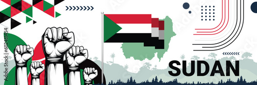 Celebrate Sudan independence in style with bold and iconic flag colors. raising fist in protest or showing your support, this design is sure to catch the eye and ignite your patriotic spirit!