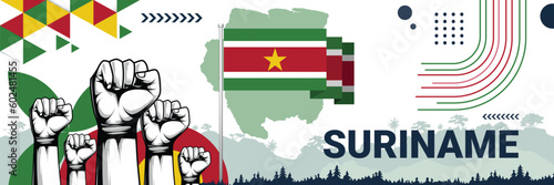 Celebrate Suriname independence in style with bold and iconic flag colors. raising fist in protest or showing your support, this design is sure to catch the eye and ignite your patriotic spirit!