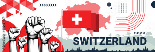 Celebrate Switzerland independence in style with bold and iconic flag colors. raising fist in protest or showing your support, this design is sure to catch the eye and ignite your patriotic spirit!