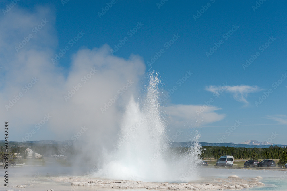 Eruption of the Great Fountain Geyser in Yellowstone National park.