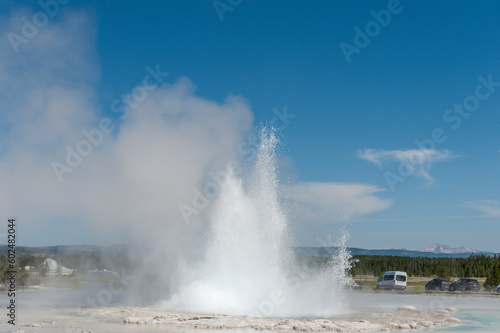 Eruption of the Great Fountain Geyser in Yellowstone National park.