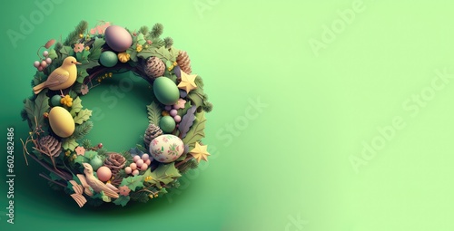 festive green wreath christmas with generative ai