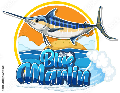Blue marlin fish logo with carton character
