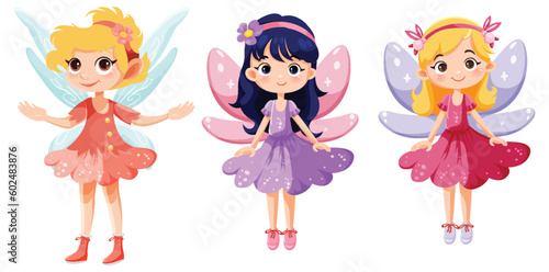 Set of cute fairies cartoon charater